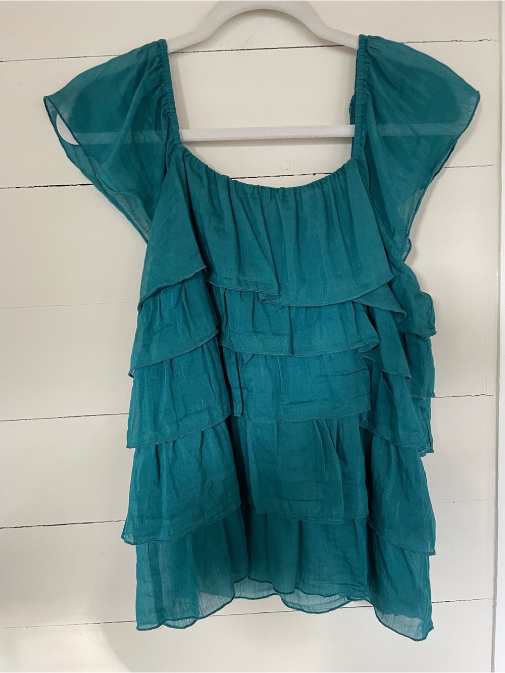 NWT Ya-Da Teal Cotton/Silk Tiered Ruffle Women's sleeveless Top, Size Large - Picture 3 of 7